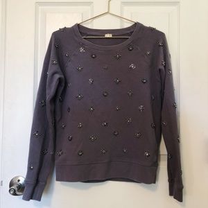 J Crew Gray Jeweled Beaded Long Sleeve Sweatshirt